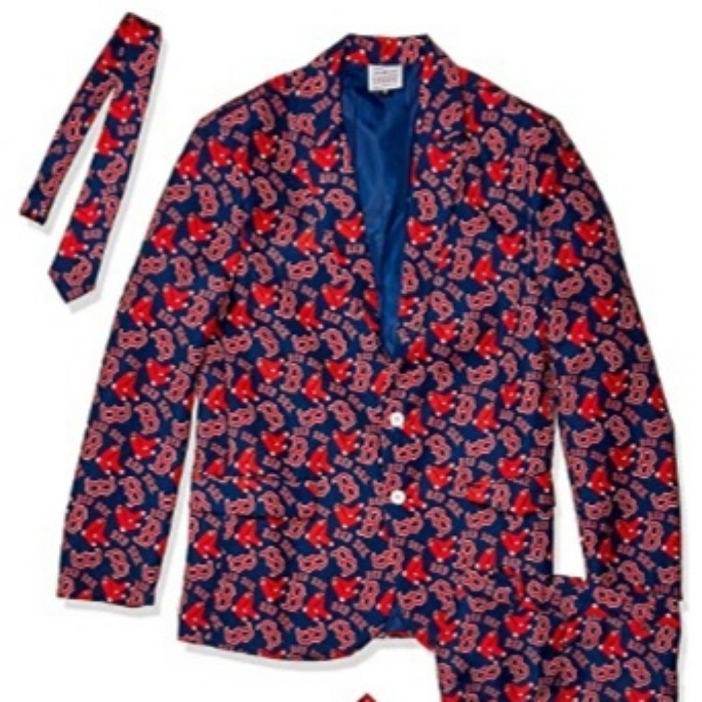FOCO MLB Men's Boston Red Sox Repeat Logo Ugly Business Suit - 3 Piece Set S-42